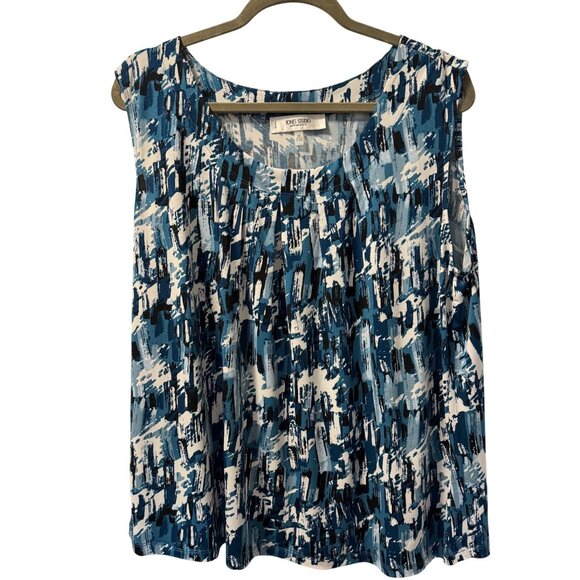 Jones Studio Womens Abstract Blue Sleeveless Top Sz 2X blouse - Picture 1 of 12